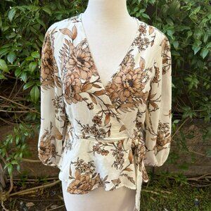 NWT Meraki Cream and Tan Floral Printed Blouse M